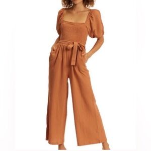 Billabong Rust Color Puffed Sleeve square neck Jumpsuit